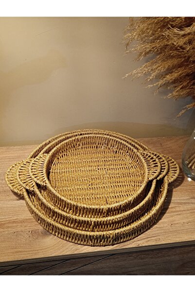 Paganca صينية محبوكة من الخيزران بمقابض من الخيزران مقاس 3