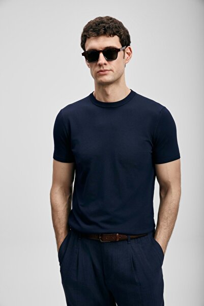 Lufian 111090156 Tıno Men's Modal Mixed T-Shirt Men's T-Shirt Dark Blue