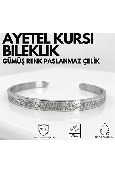 Miyoste Ayetel Kürsi Bileklik Gümüş Renk Erkek/Kadın Paslanmaz Çelik Ayarlana...