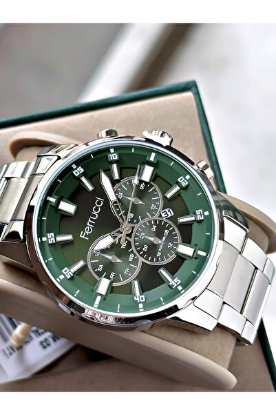 Ferrucci Takvimli 3 Atm Su Geçirmezlik Yeşil Kadran Gri Renk Erkek Kol Saati