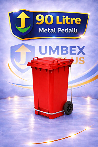UMBEX PLUS Metal Pedallı Çöp Konteyneri 90 Litre Konteyner ve 10 Adet Çöp Poş...