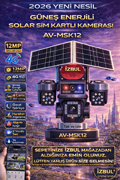 AVENİR 4g Sim Kartlı Güneş Enerjili MSK12 ,Yeni Nesil 4 Kamera 12 Mp