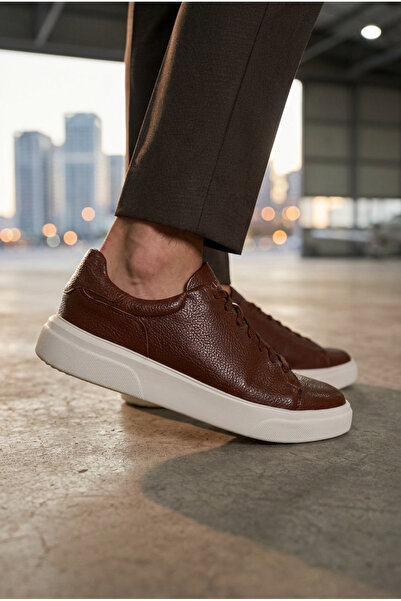 Lufian Tommy Casual Deri Erkek Sneaker Komfort Taban Ayakkabı TABA BEYAZ