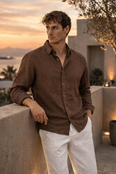 Valiberta Prozračno Polovina Oversize kroj Muška košulja od muslinske tkanine...