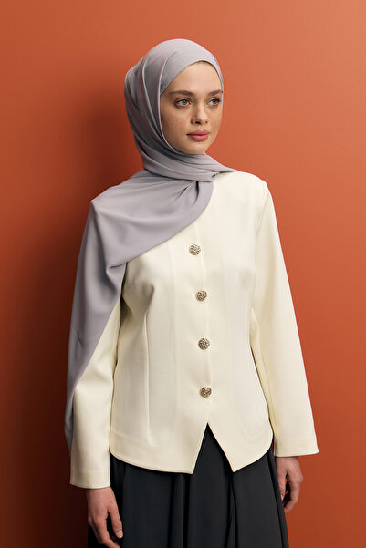 Qef شال كريب يومي باللون الرمادي