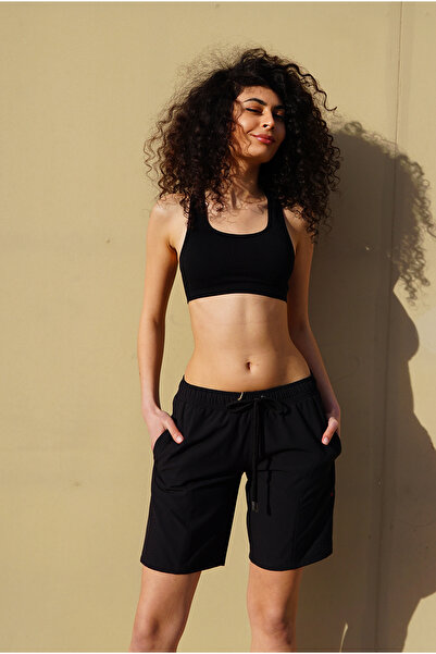 Miami Beach Kadın Siyah Düz Renk Iki Yan Cepli Uzun Boy Mayo Deniz Şortu