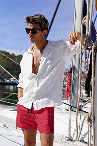 C&City Pánske plavecké šortky s digitálnou potlačou Plus veľkosti C1140 červené