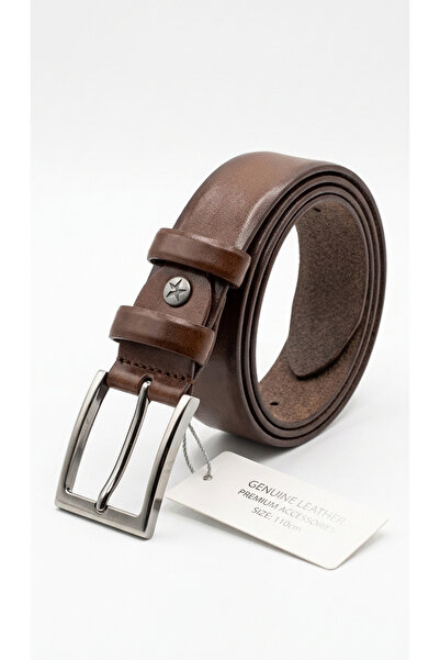 Growish حزام كلاسيكي بني اللون مع مشبك من الفولاذ المقاوم للصدأ بعرض 3.5 سم