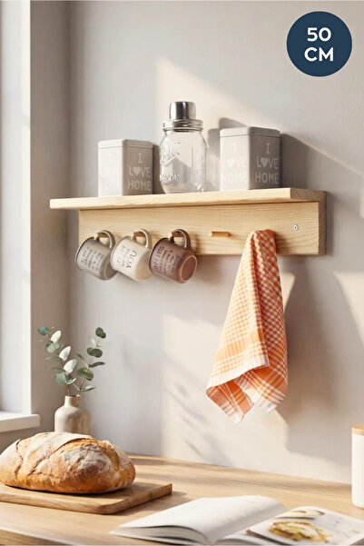 HOMİNG Doğal Ahşap Raf Ve Askılık 50 cm