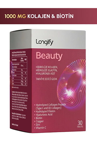 Longify Beauty Kolajen Tip 1&3, Hidrolize Elastin, Hyaluronik Asit, Biotin, V...