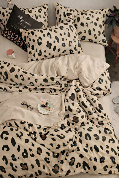 İQON Σετ Σεντόνια Παπλωματοθήκη Μονό Leopard Brown