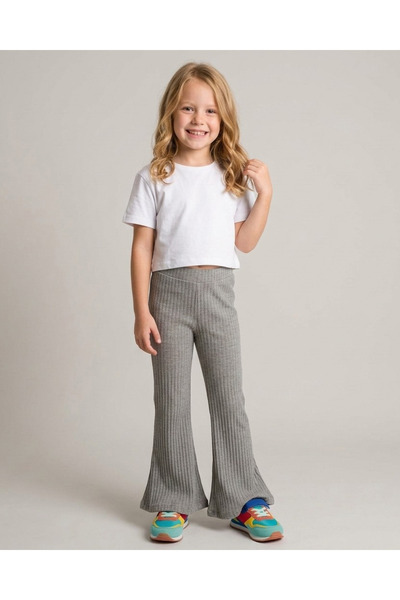 MDYOOL 4-14 Yaş Günlük ve Kullanışlı Kız Çocuk Gri İspanyol Paça Pantolon