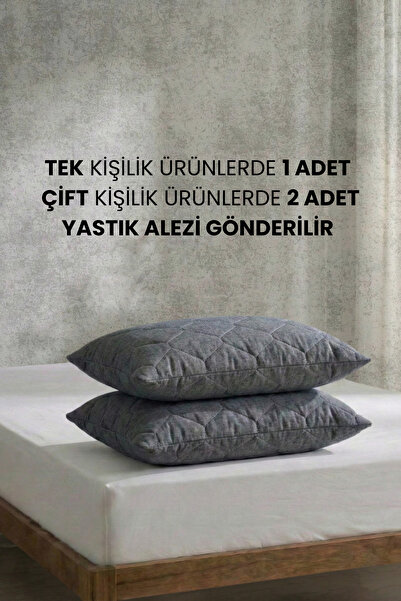 Nart Home Yatak ve Yastık Alezi Seti Pamuklu Kapitone Fitted Full Kenar Yatak Koruyucu Gri