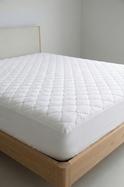 Nart Home Yatak Alezi Pamuklu Kapitone Fitted Full Kenar Yatak Koruyucu Beyaz