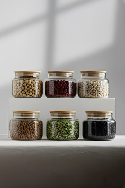 Rakle Basic Bambu Kapaklı 6'lı Cam Kavanoz Seti 350 cc