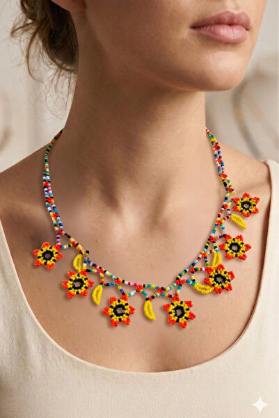 PETEK AKSESUAR BONCUK OYA EL YAPIMI ÇİÇEK ETNİK KOLYE