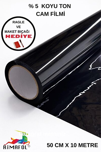 RİMAFOL 5% Dark Tone Black Home-Office-Balcony -Car Window Film 50 cm X 10 Me...