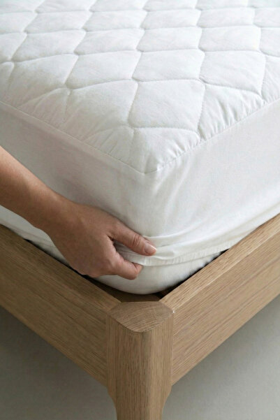 Nart Home Yatak Alezi Pamuklu Kapitone Fitted Full Kenar Yatak Koruyucu Beyaz