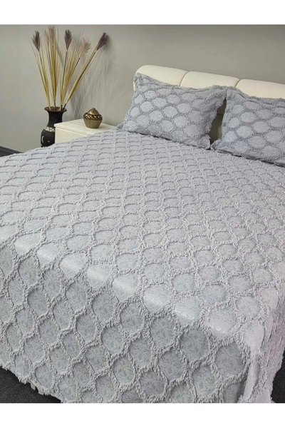 diabella Petek Desenli 3 Parça Çift Kişilik Yatak Örtüsü Gri