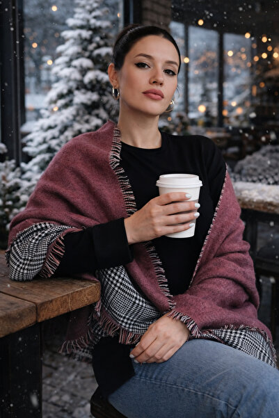 asalya Çift taraflı ekose desenli kalın kışlık yün omuz ŞAL atkı