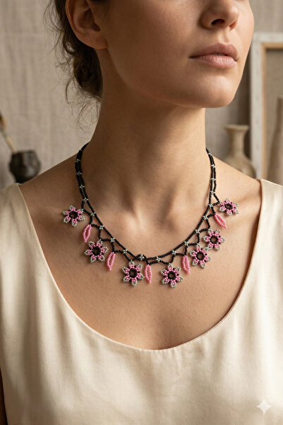 PETEK AKSESUAR BONCUK OYA EL YAPIMI ÇİÇEK ETNİK KOLYE