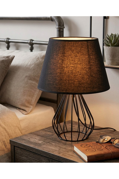 365GUNSERİSONU ريفي قفص معدني الحديد المطاوع الساق الأسود النسيج رئيس مصباح ط...