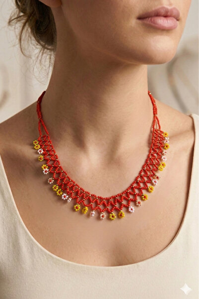 PETEK AKSESUAR BONCUK OYA EL YAPIMI ÇİÇEK ETNİK KOLYE