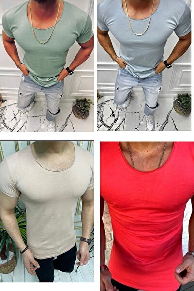 BYBÜLENT Ανδρικό μπλουζάκι με γιακά 4 τεμαχίων με οβάλ γιακά Indigo Water Gre...