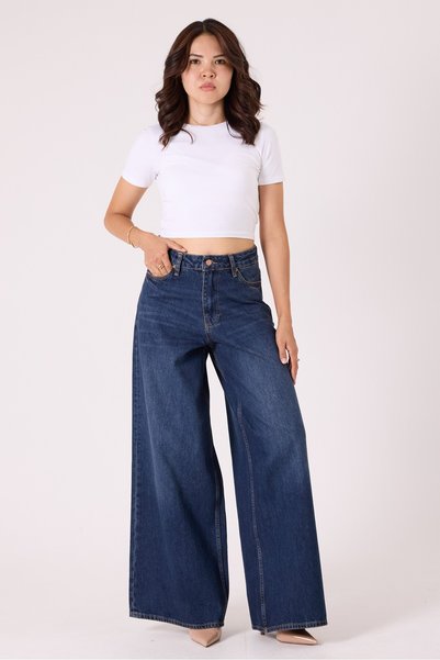 cracpot Women's High Waist Super Wide Leg Jean Pants, Inner Leg Length 82cm