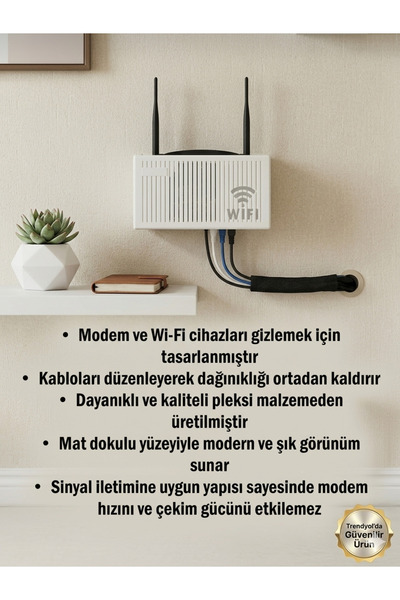 tozlupazar Beyaz Pleksi Wifi Kutusu Duvar Asılabilir Sigorta Ve Modem Saklama Kutusu 25x15x6 Cm