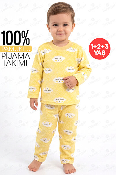 bebegen Cloud Patterned Bottom Top Yellow 2-Piece Pajama Set