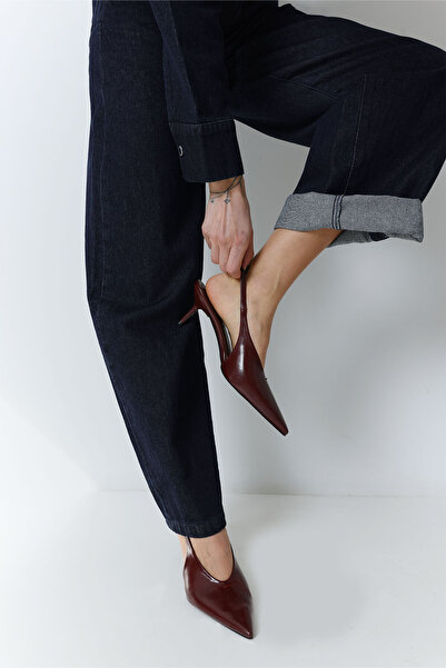 LUTVELIZADE Topuklu 2505 - Sivri Burun Dekolteli Bordo Kadın Topuklu