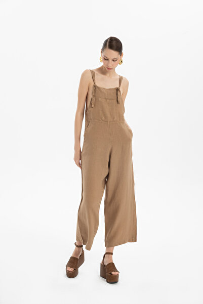 İpekçi Otantik Keten Kanguru Cepli Salopet Tulum