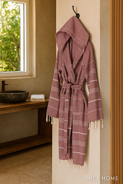 Mira Home Γυναικείο / Ανδρικό μπουρνούζι Peshtemal με κουκούλα μαλακό 100% βα...