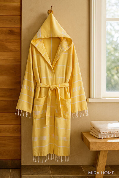 Mira Home Kapüşonlu Kadın / Erkek Peştemal Bornoz Soft %100 Pamuklu Natural