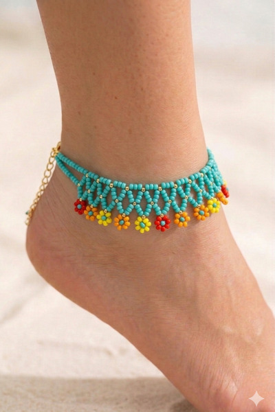 PETEK AKSESUAR Flower Anklet - Beaded Handmade