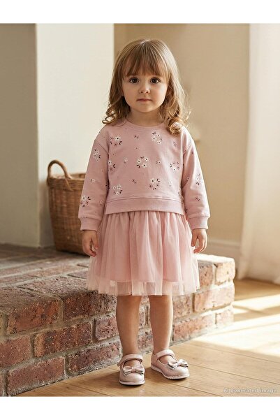 Civil Girls Çiçek Baskılı 2-5 Yaş Elbise - Pembe 5-6 Yaş