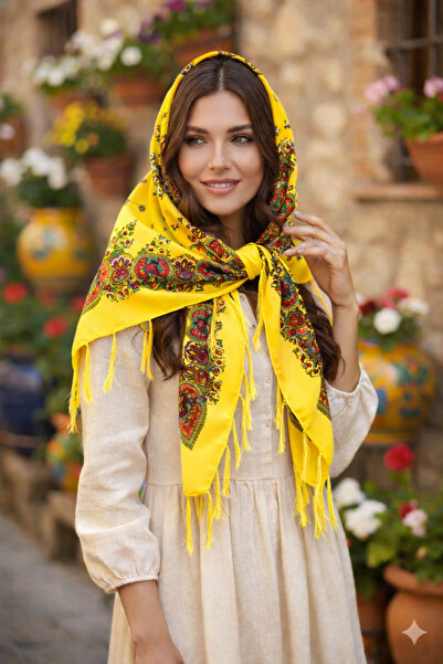 moda nokta Mardin Yöresel Hamavi Püskül Şal sarı rengi