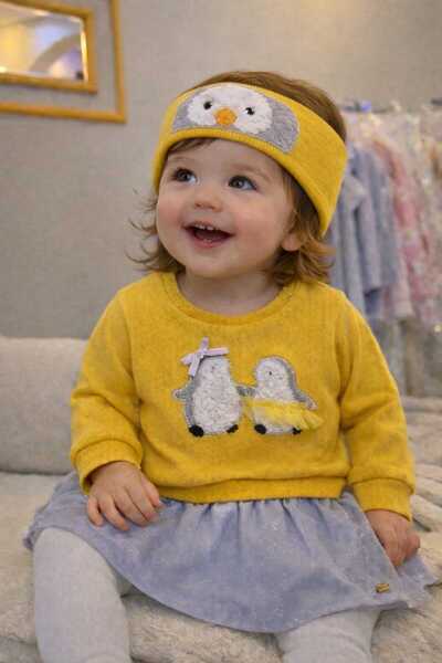 İNDİGO طقم فستان موسمي أصفر للفتيات الصغيرات وسويت شيرت باندانا