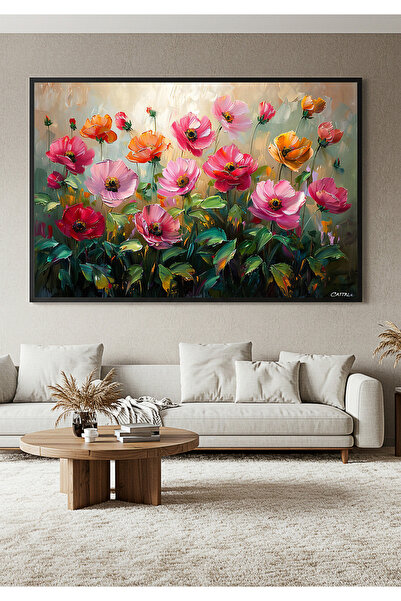Berta home Pembe Bahçe Yağlı Boya Dokulu Tablo Çerçeveli
