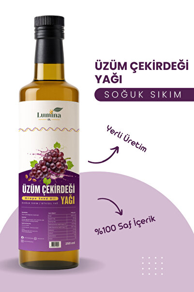LUMİNAOİL Üzüm Çekirdeği Yağı 250 ML %100 Soğuk Sıkım (Grape Seed Oil)
