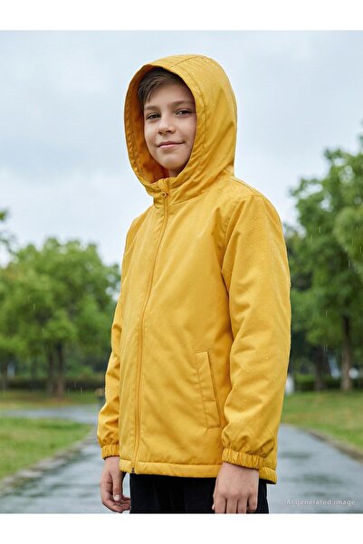 Civil Boys Basic Raincoat with Fleece Inside for 2-5 Years - Yellow 3-4 Years