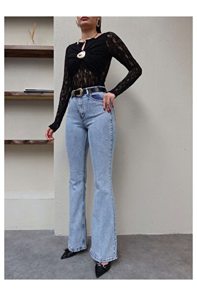 ESRAHELVACI Ledeno plave lepršave farmerke