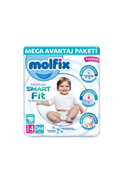 Molfix Premium Smart Fit Mega Avantaj Paketi 4 Beden Maxi 344 Adet