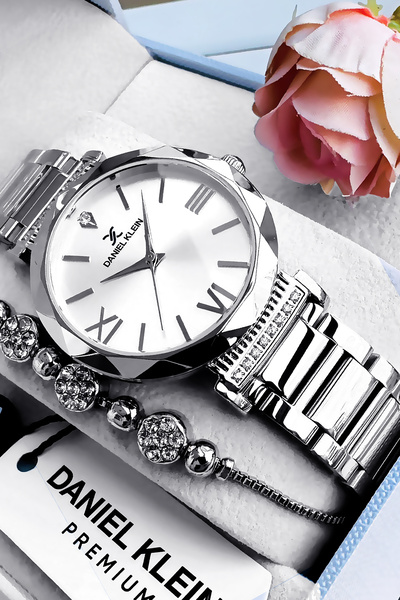 Daniel Klein Orijinal Kesme Cam Kadın Kol Saati, Su Geçirmez Gümüş Renk Çelik...