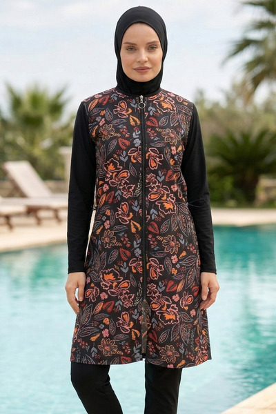 LEOMA Tam Kapalı Su İticili Hızlı Kuruyan Fermuarlı Tesettür Mayo