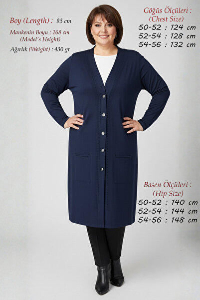 Laden Plus Size Women's Summer Viscose Anti-Sweat Buttoned Long Navy Blue Mot...