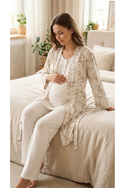 Lohussa طقم بيجامة نسائي من إكرو منقوش مكون من دانتيل قطع تصميم 100% قطن للحو...