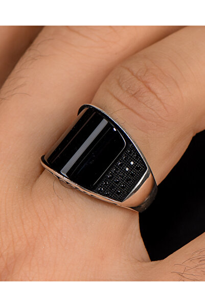 Prestige Gümüş Erkek Yüzük Oniks Taşlı Nano Taş Süslemeli 10000000291