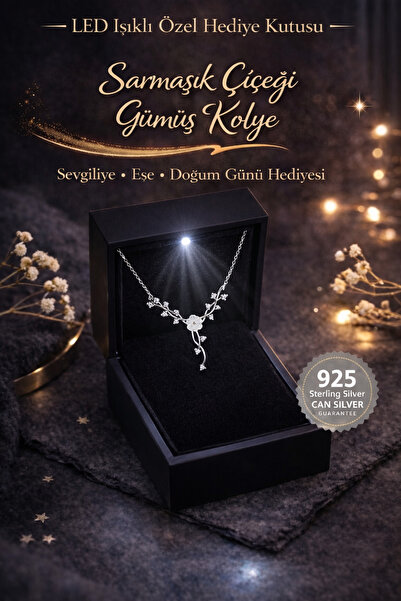 CAN SİLVER 925 Ayar Gümüş Beyaz Zirkon Taşlı Sarmaşık Çiçeği Gümüş Kadın Koly...